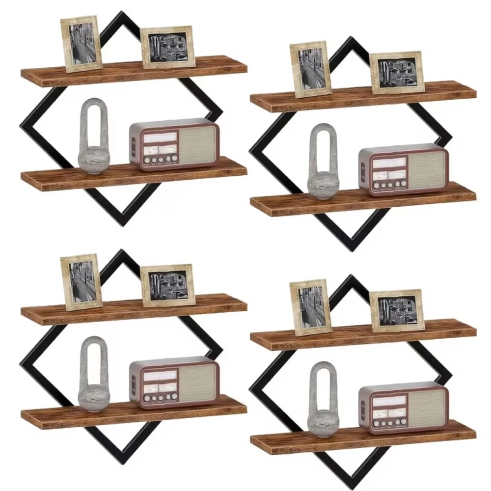 💠 Black and Brown Diamond Floating Wall Shelves – Set of 2 Units